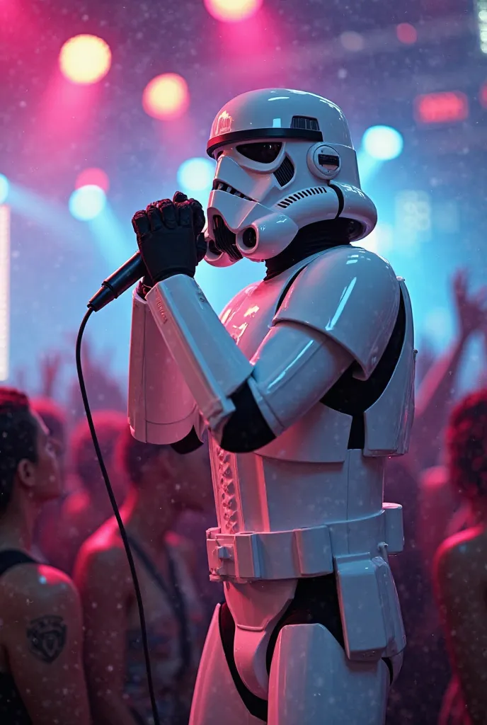 White Stormtrooper singing karaoke