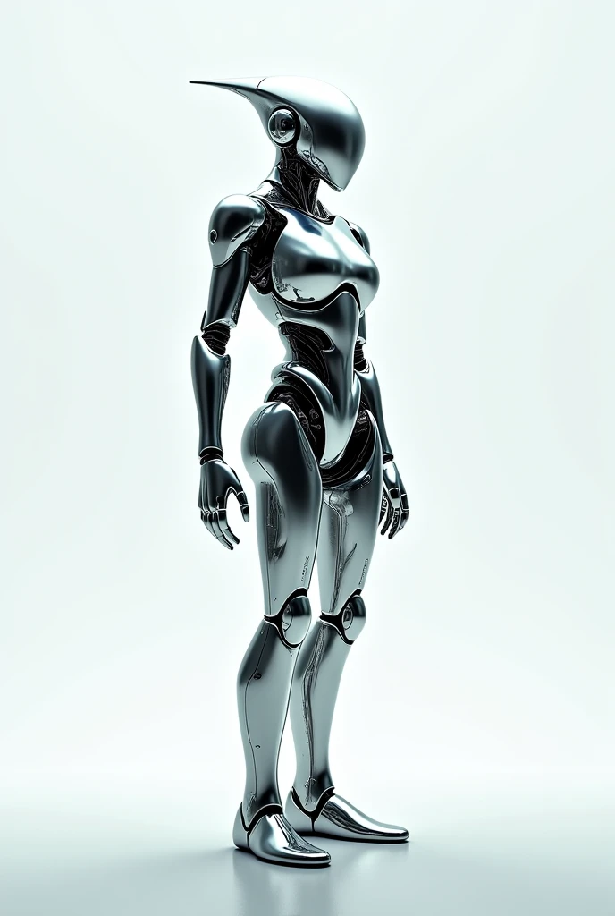 chrome robot creature facing front looking at a light graphic design for t shirt