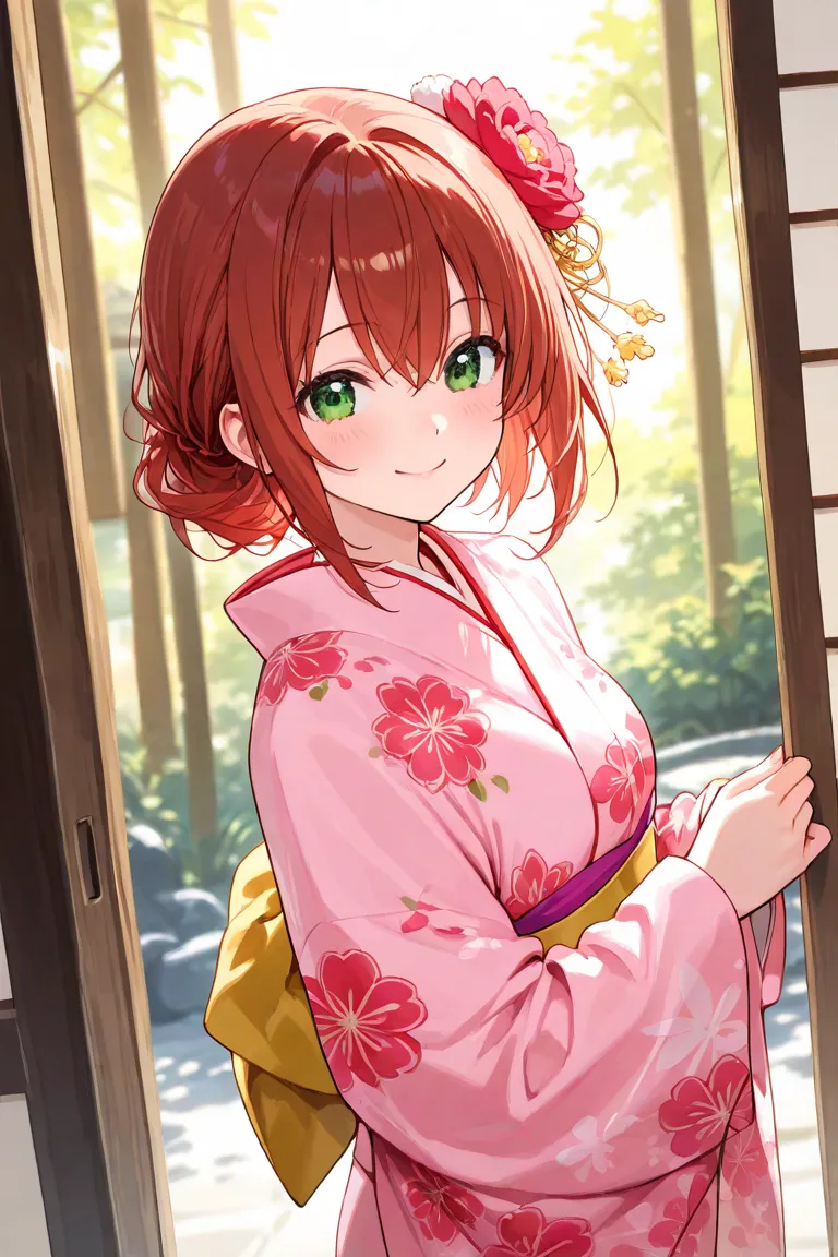 anime girl, beautiful, kimono, smile, cute, 