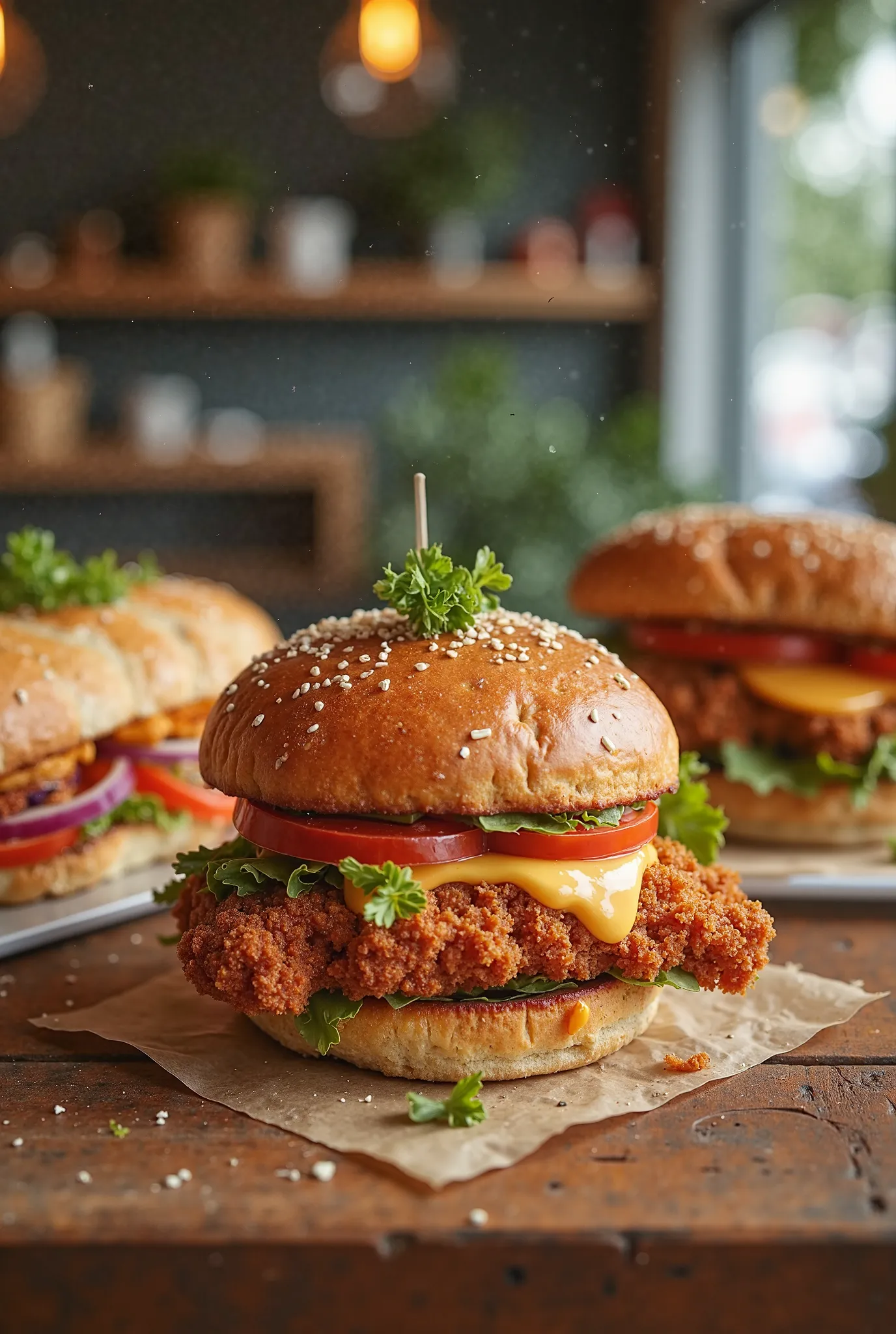 Crispy chicken burger and submarine sandwich for cafe sale offer post for fb