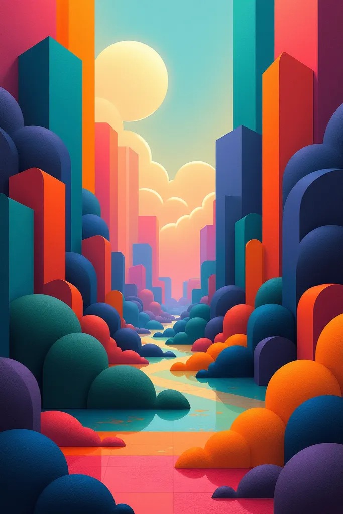 Landscape in colorful cubes in the best cubist style