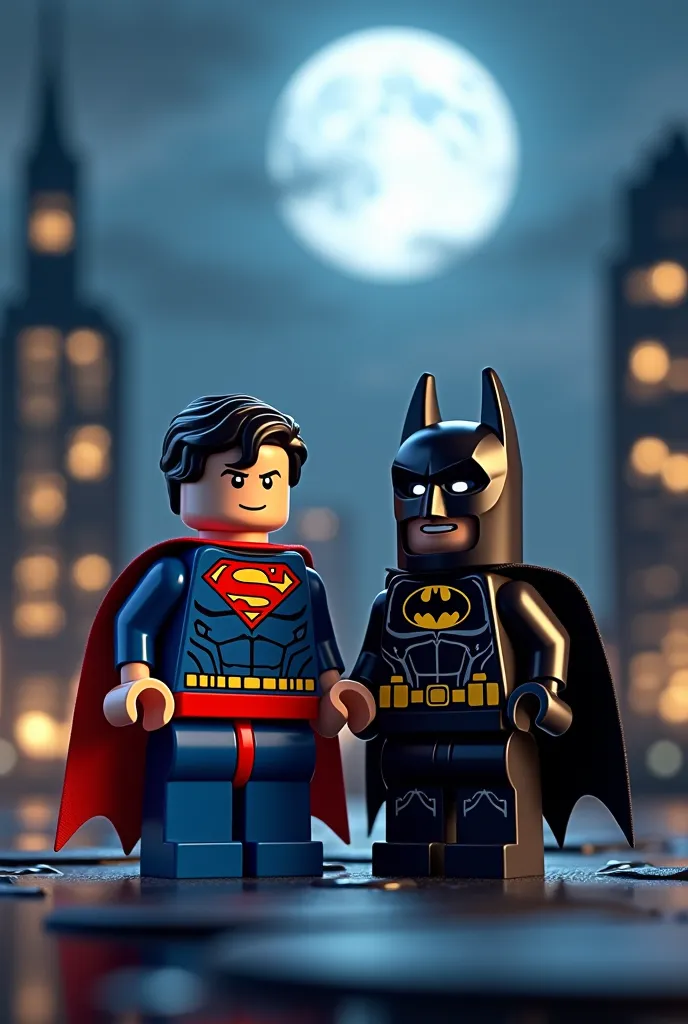  Superman and Batman in lego art,  night