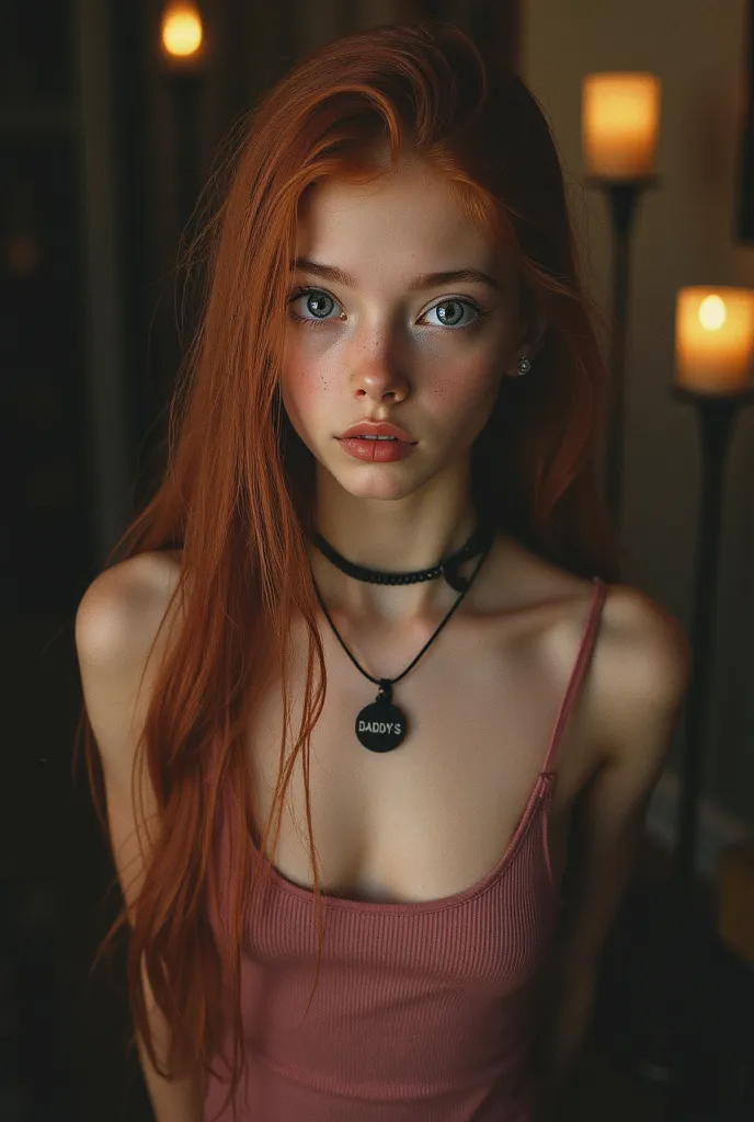 score_9, score_8_above, score_7_above, score_6_above, cinematic picture of 1girl,  girl, Young, lovely, , innocent, Tune, short,  skinny small , , ( face), extremely long hair,  A-line haircut ,  bright red hair, freckles, freckles on body, freckles on , B...