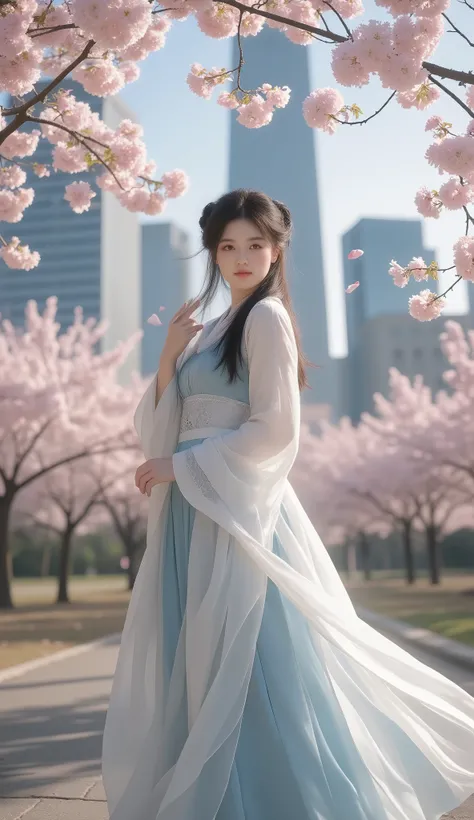  Sakurabuki 、 Cherry Blossom Petals Dance、My hair flutters in the wind、The body moves、Clothes shake in the wind、My bangs sway in the wind ，( masterpiece, Best Quality), amazing quality, very beautiful, absurd, high resolution,  latest, HDR,  8,000, Highly ...