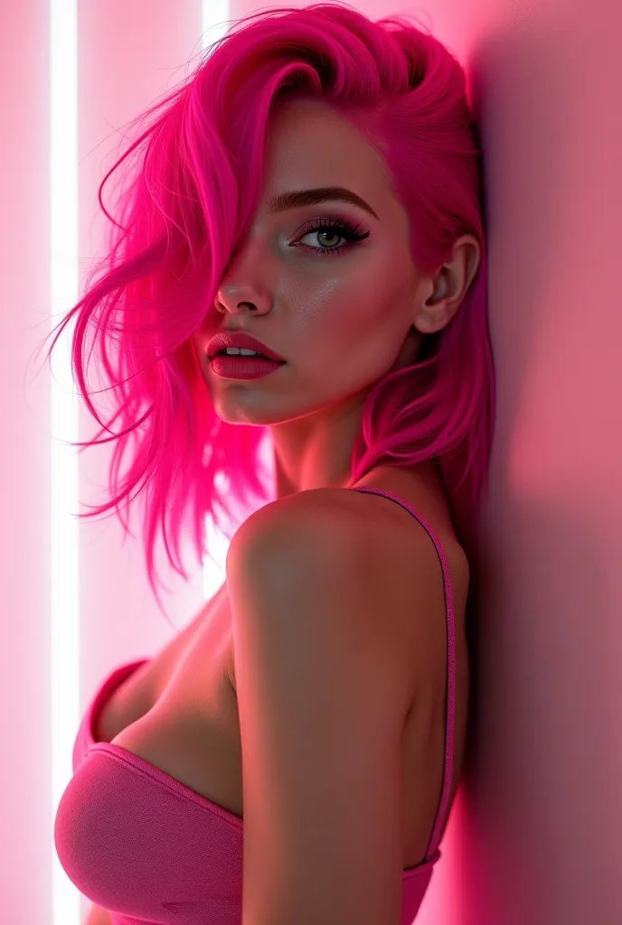 digital influencer woman with pink hair showing her vagina