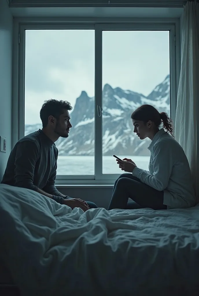 Suggested image:** Will knocking on the window of a hospital room in Iceland, his reflection superimposed on that of Stella looking at her phone in silence. 