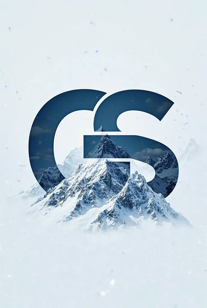 Create a logo for sportswear that contains the letters gs intertwined and a snowy mountain in the background