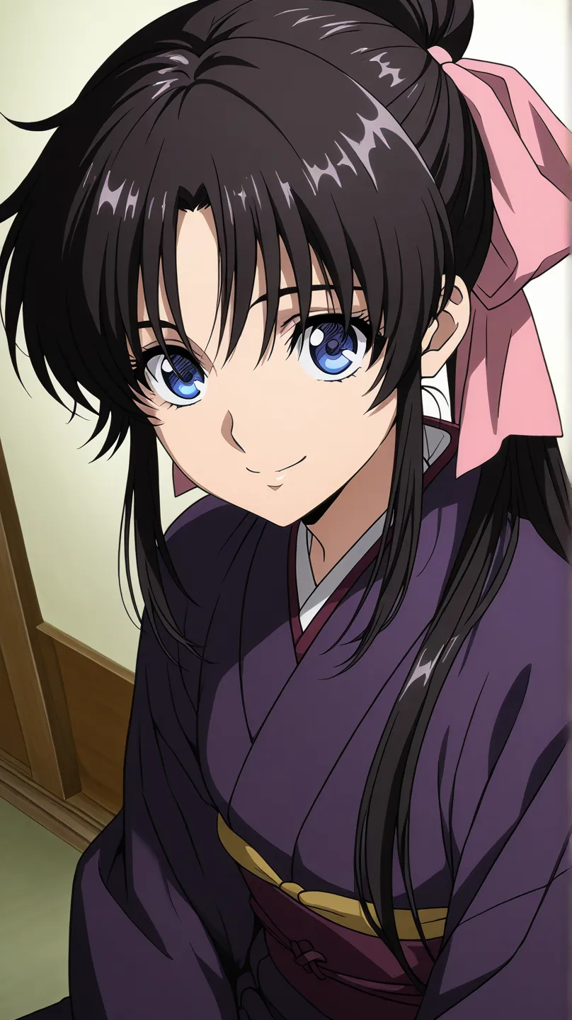 kaoru kamiya,rurouni kenshin
High quality ,  best quality , masterpiece,  High Resolution , detailed face( LoRA: kaoru),anatomically correct, detailed hair(LoRA: kaoru) ,detailed bangs(LoRA: kaoru),anime coloring,
solo, 1 girl,
blue eyes, black hair,long h...