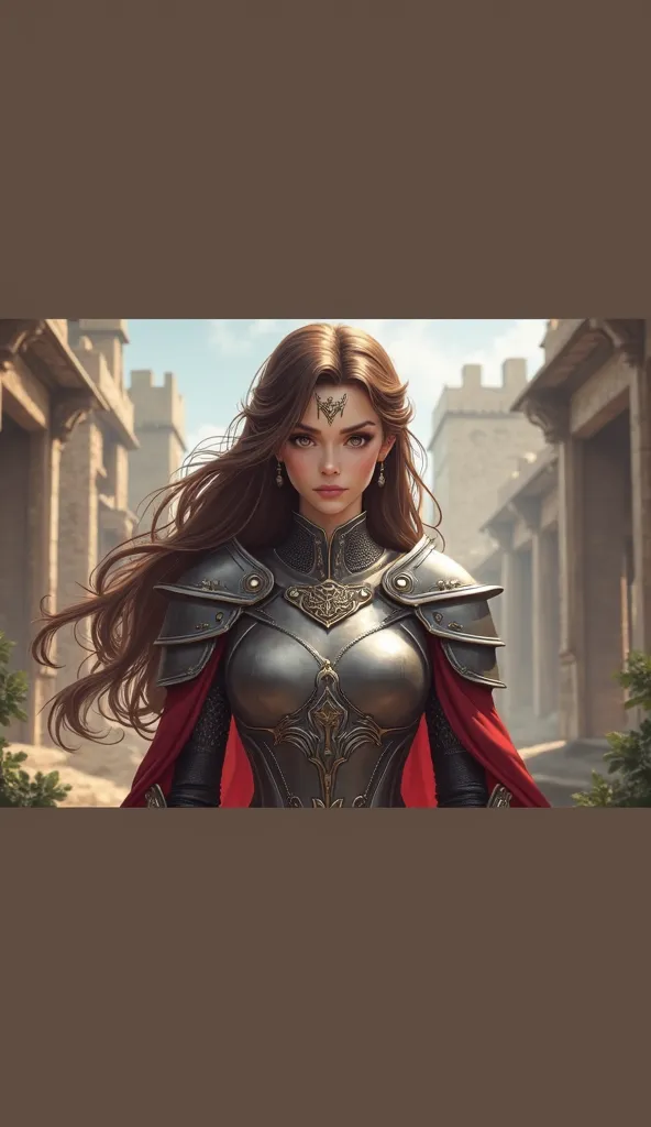 Warrior Queen sexy brown hair
 realistic medieval anime style