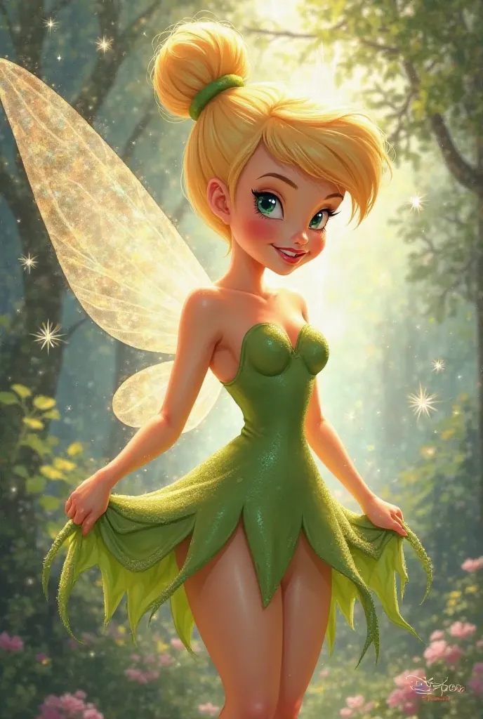 Disney TinkerBell as it is designed by lifting the skirt with a flirty face highlighting its curves and thighs