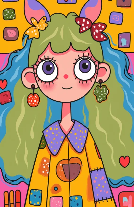 Flat wind ， vector ，  cartoon， elementary school students in the classroom ，smile, Big eyes， with cute face colors，  horse face， Minimum ， women's shirt with big collar，neatly dressed ， Autumn ， cute art ,  Colorful!  digital illustration style ,  math art...