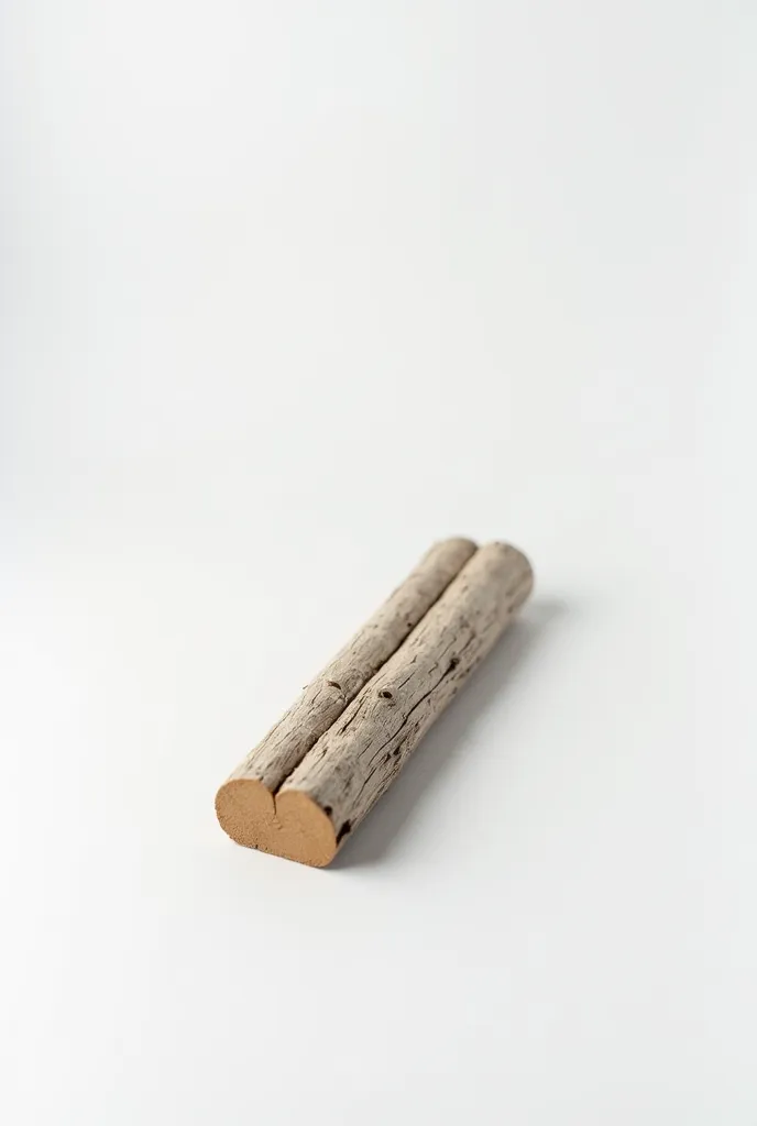 a long log divided into two parts lies on a white background