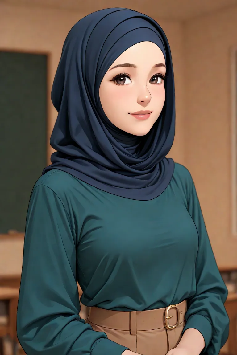 Muslim girl, hijab, in a university