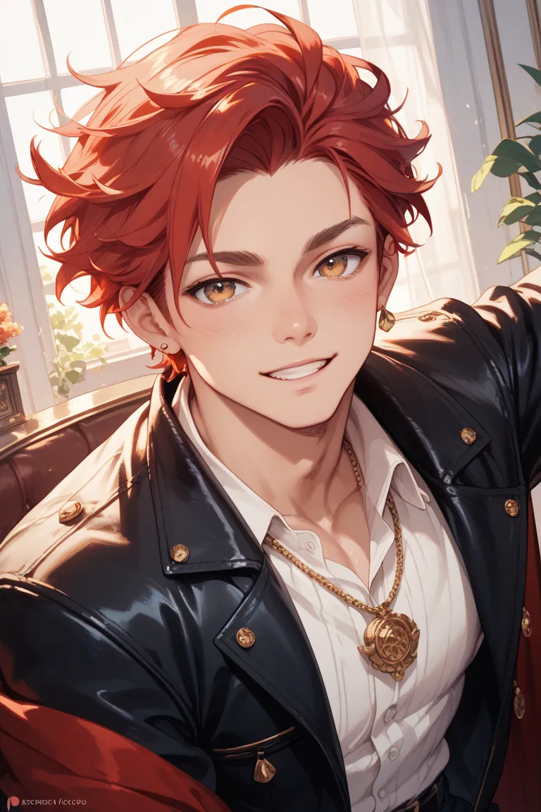 Boy with long red hair flirtatious