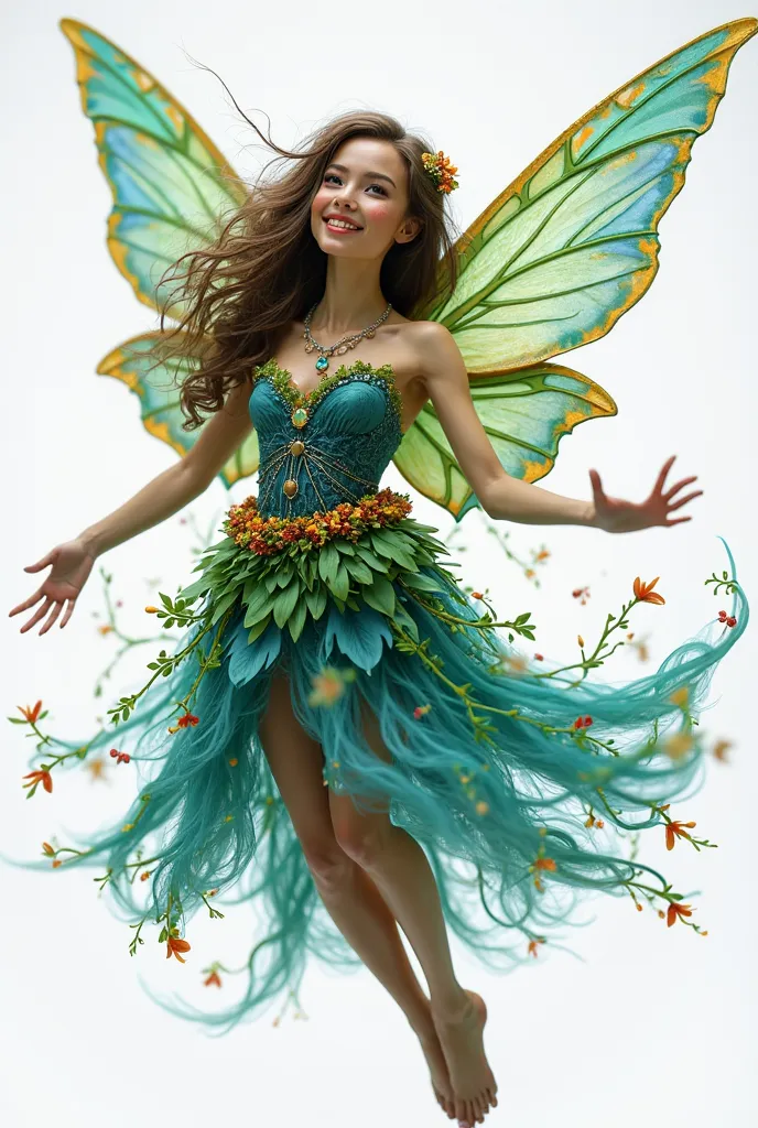 full body photo, very professional, with realistic textures, 4k, of a fairy who is the guardian of an enchanted forest. This fairy is extremely beautiful and ethereal, with beautiful and detailed hands and feet, with an air of mystery and magic. Facial fea...