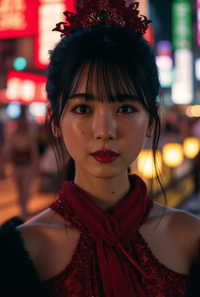 Kabukicho's Queen, cinematic lighting, UHD, masterpiece, accurate, super detail, high details, high quality, award winning, best quality, highest, 16k, ultra detailed face, ultra detailed eyes, ultra detailed lips, ultra detailed hair, realistic textured s...