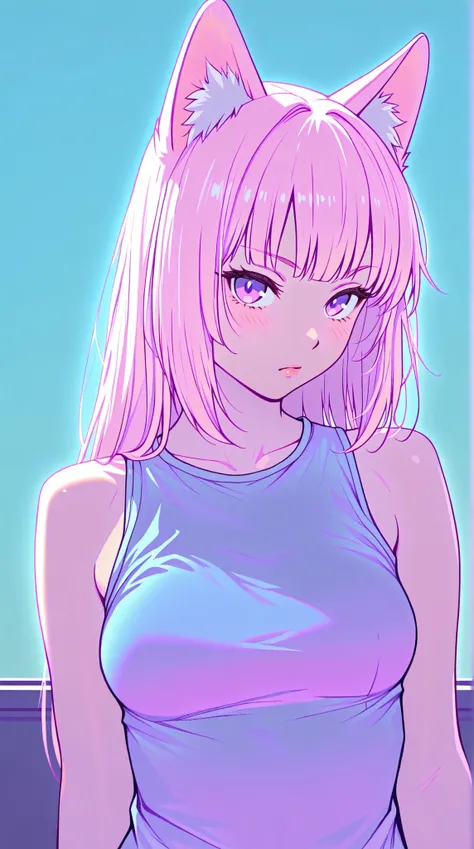 random hot and busty japanese girls, nekos, pastel color palette,