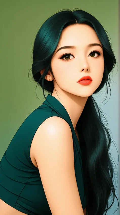 expressionist artwork image in the graphic art style of french sci-fi cartoonist Moebius, korean pinup girl,