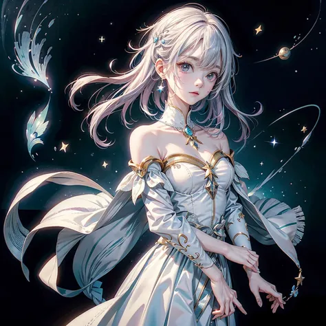 Star Fairy、best detail、score_9, score_8_up, score_7_up, score_6_up, score_5_up, rating_ are suspicious,  source_anime, hidden hair, portrait,  iridescent hair,  fringe , upper body, Milky white and space inner hair color、 pretty face、Baby Face、cute、absurd、...