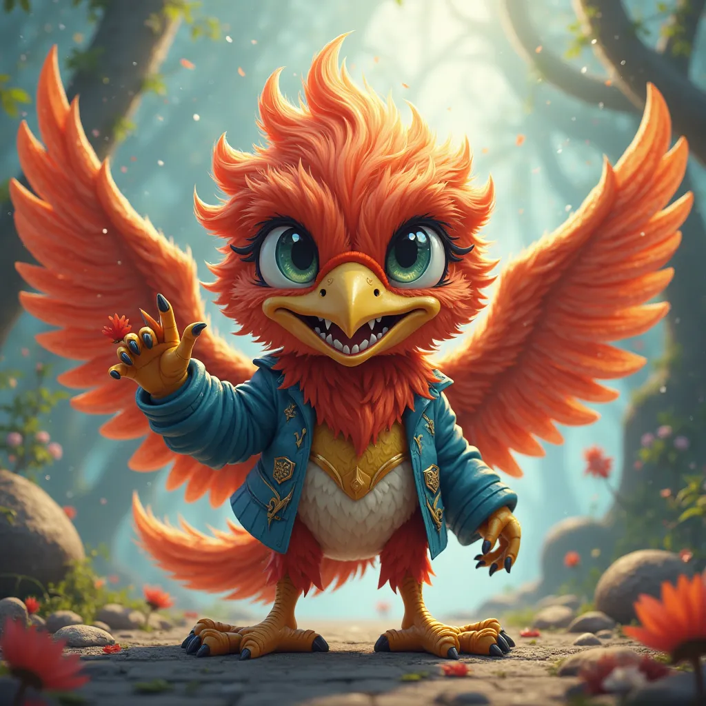 Baby warlord garuda bird,  sharp eye gaze, funny faced and smiling