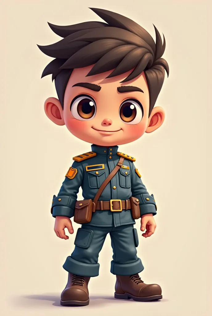 Create a cartoon avatar with the following characteristics:  boy, dark brown military style hair, dark brown eyes