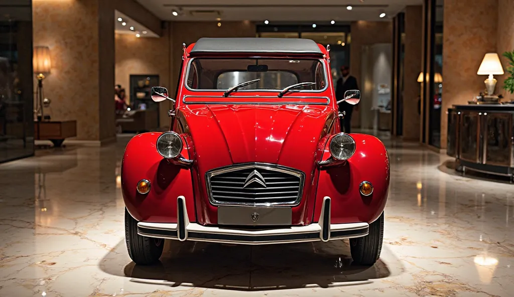 2025 Citroen 2cv in red color front side veiw in luxury showroom 