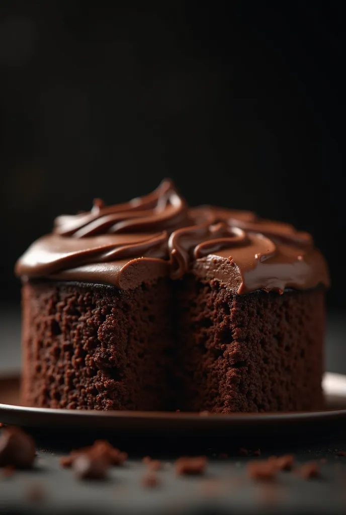 chocolate in a movie scene, Chocolate cake, dark background, Quality images, Moist meat, Frosting, Studio photography, Piece of cake, shallow depth of field, Vignette, very high profile,  High Budget , bokeh, Cinema Scope, Gloomy mood, Epic, beautiful, gra...