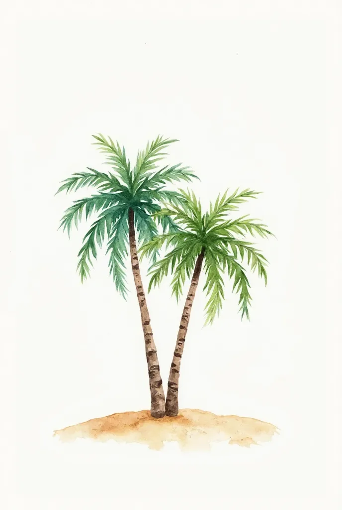 a subtle impressionistic watercolor painting of a small group of palm trees from the caribbean. There should be a subtle, nuanced change in colors using the impasto technique with gouache paint. There should be a light wash to the watercolor painting with ...