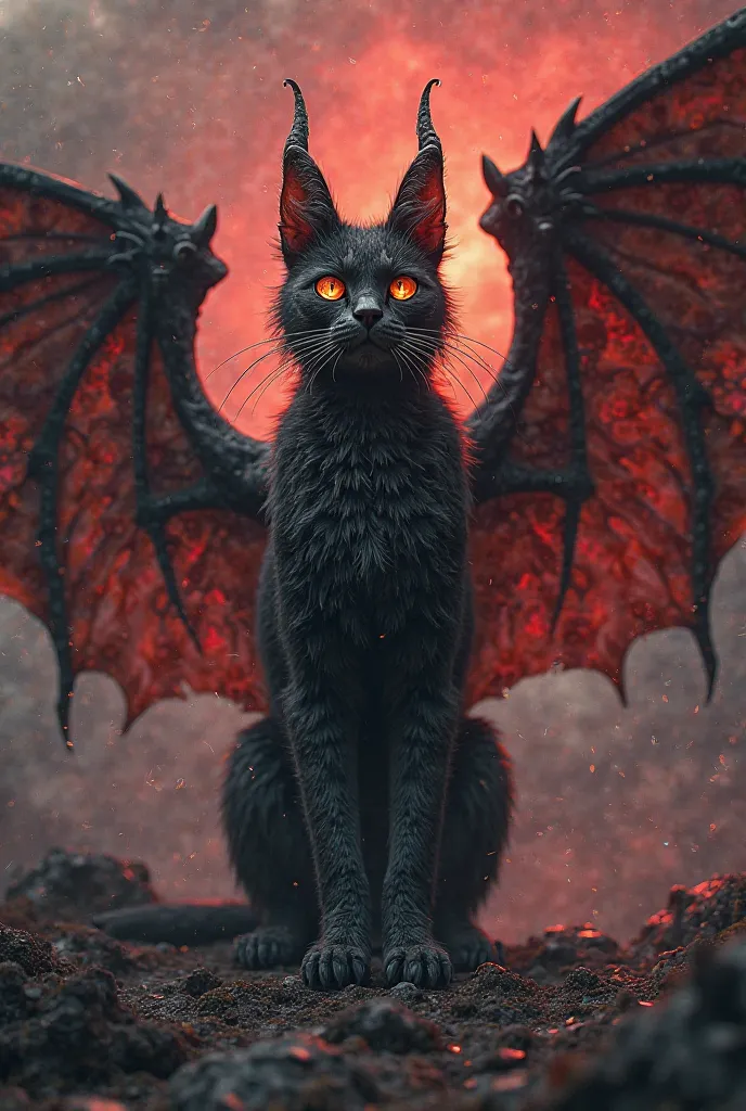 Cat with horns and demon wings 