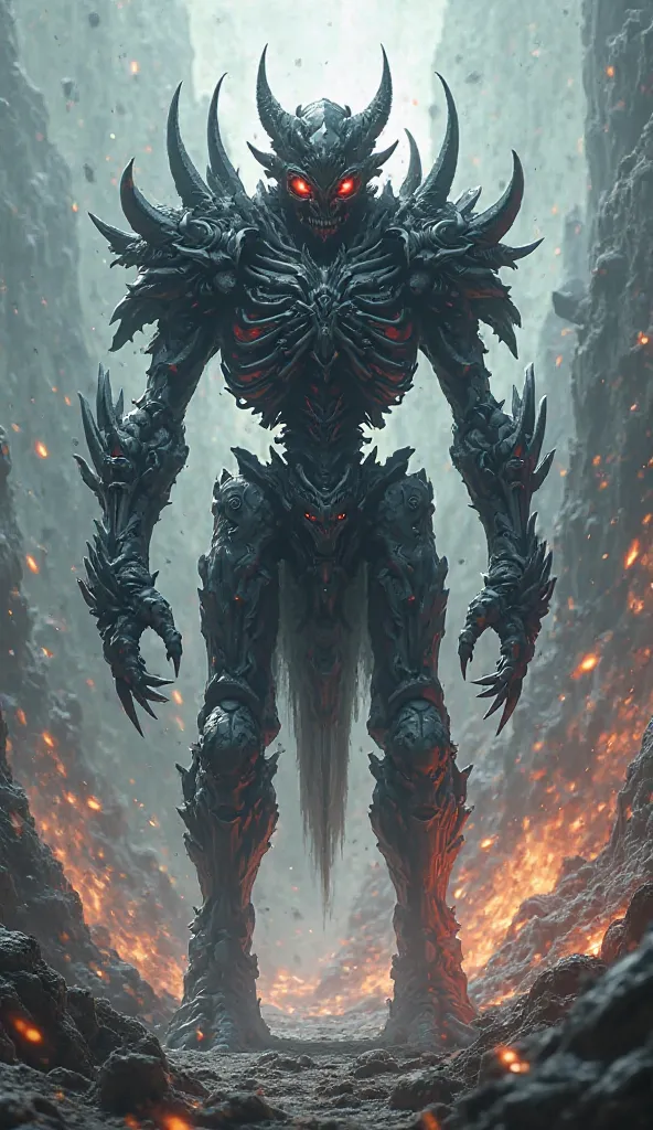 A young monster with skeletal and intimidating armor on an ultra-realistic anime battlefield 