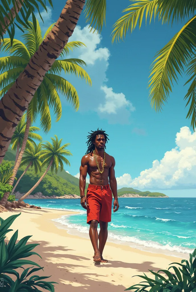 Create a Poster for my new song ,Titled wan turu,the artist name is sticky beat produced and mastered by 8ight and it's a Tropical vibe, solomon islands style,white sandy beaches, coconut palm treesand the ocean..