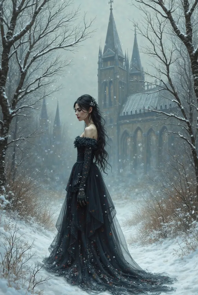 gothic snowy landscape female sentimental