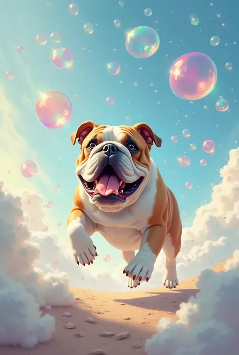 English bulldog chasing bubbles in heaven. 

