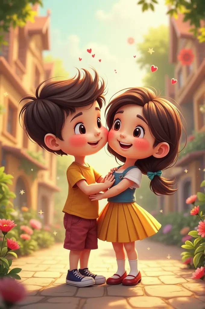 Cartoon boy and girl kiss