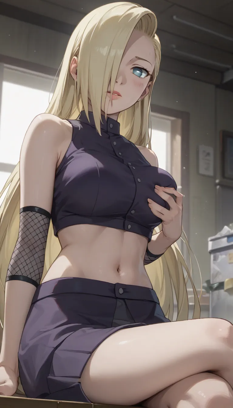  Female fighter Who Came to Clean a Room、 Trash Scattered in the Room 、 angle from below、 super low angle、 Big Breasts 、 soft yellow long hair、seductive face , ((Sitting on the chair and crossed legs))、 Moist yellow Hair 、It's a completely dark room and th...