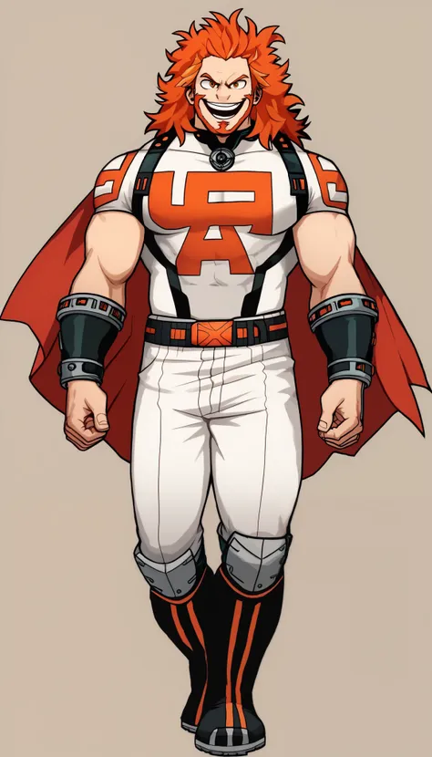 (My Hero Academia Style), ((OC)), ((1guy)), ((male)), (Anthro), ((perfect face)), (((perfect hands))), ((perfect anatomy)), (Knee gap), (Ankle Gap), ((standing)), ((looking at viewer)), ((plain background)), ((full body photo;1.5)), ((Marked muscles)), ((a...