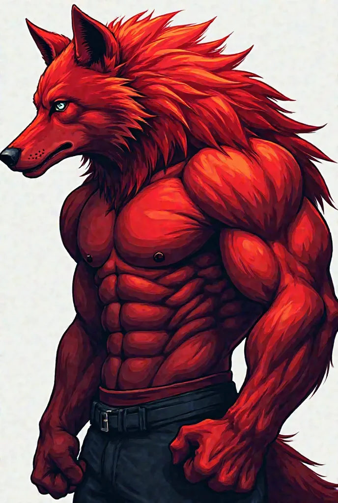 Create me a logo of a muscular red wolf that only shows the right arm 