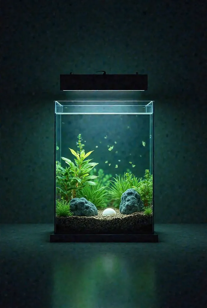 Create a background using a combination of colors, colors that emphasize the aquarium atmosphere. Aquarium lamp The main background should be dark blue with smooth transitions to black. The background should be accents green. Add soft glowing green and whi...