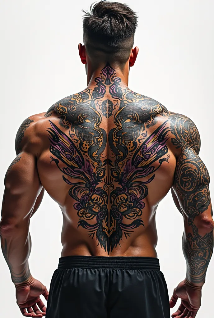 Large tattoo on the back and back for men