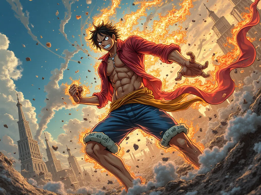 luffy gear 5 and have name xiao hov on his hand 