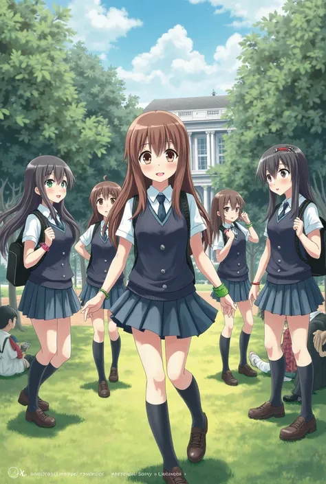 Full-length girls in school uniforms in a short full-length skirt 