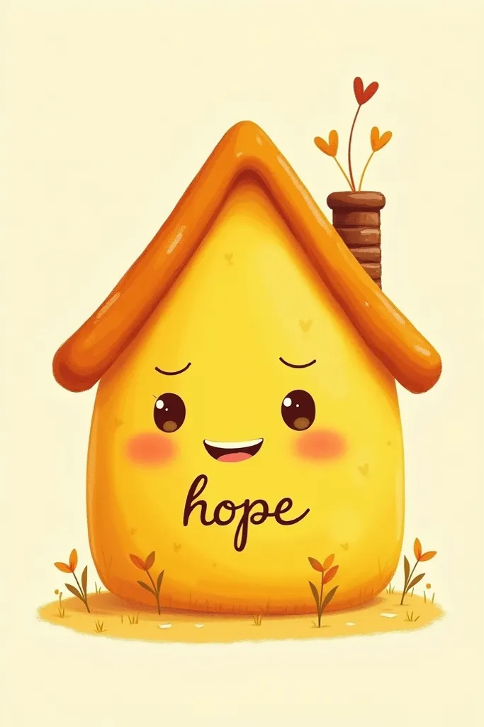 I want a draw house-style face emoji in the color yellow with the mouth written on it "hope" Different detailed