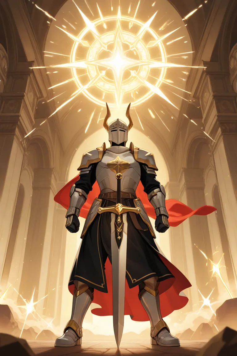 A sublime, divine scene, within the majestic, heavenly gardens of a mystical, divine realm, where a legendary, divine hero, with armor that shimmers like the heavens, and a sword that glows like the divine light, stands victorious, amidst a serene, heavenl...