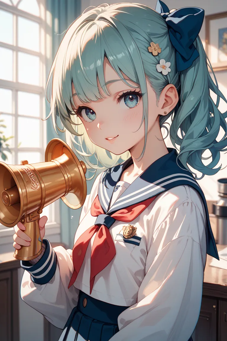 The girl with the megaphone is cute in a sailor suit 