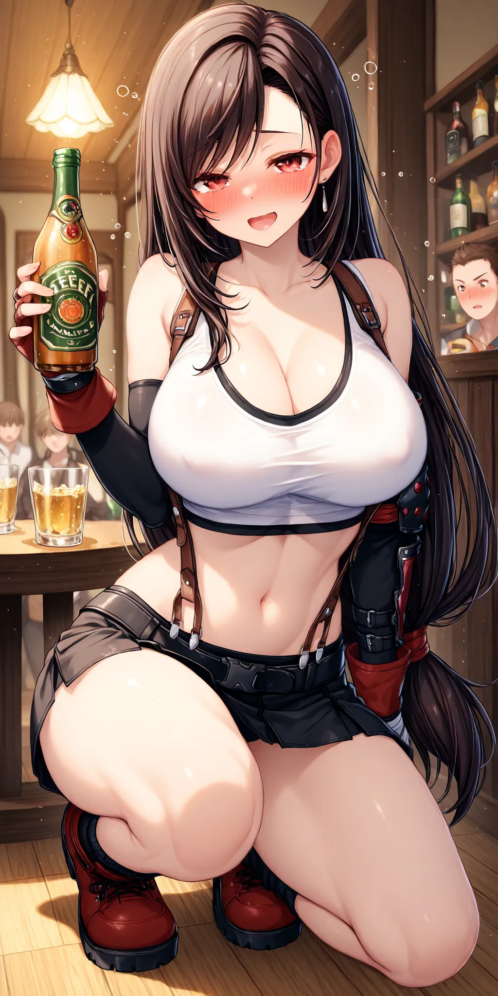 Tifa、very big breasts、Enchanted Valley、slender eyes、 Detailed Illustration 、８Ｋresolution、super beautiful、Ultra delicate、masterpiece、top quality、Drink alcohol、 drunk、Get drunk、The expression of whoa whoa、Open clothing、misaligned clothes 、 defenseless、A lot ...