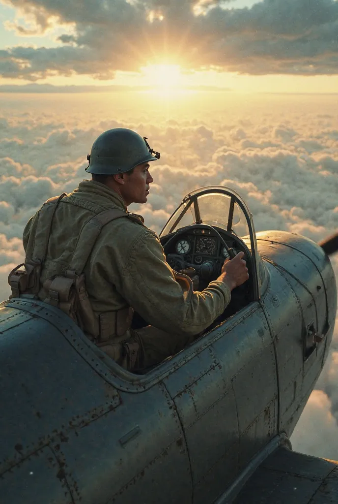 An American soldier rides a World War II plane