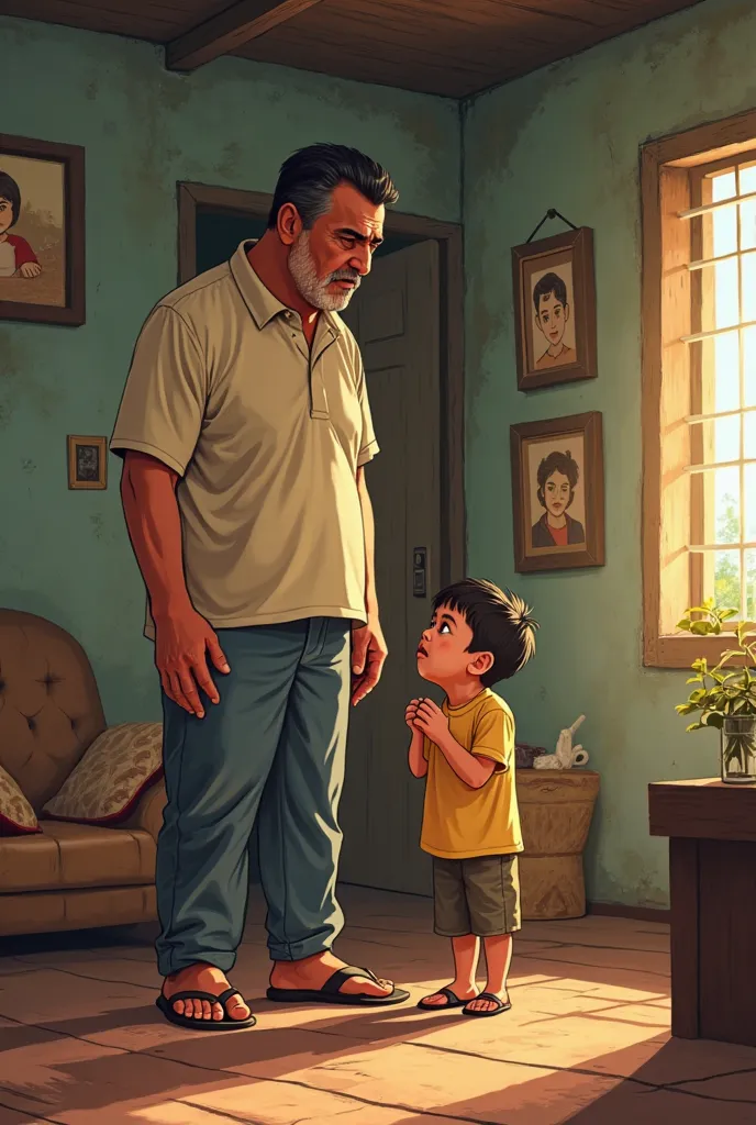 A Filipino father catch his son stealing his money. Animated 