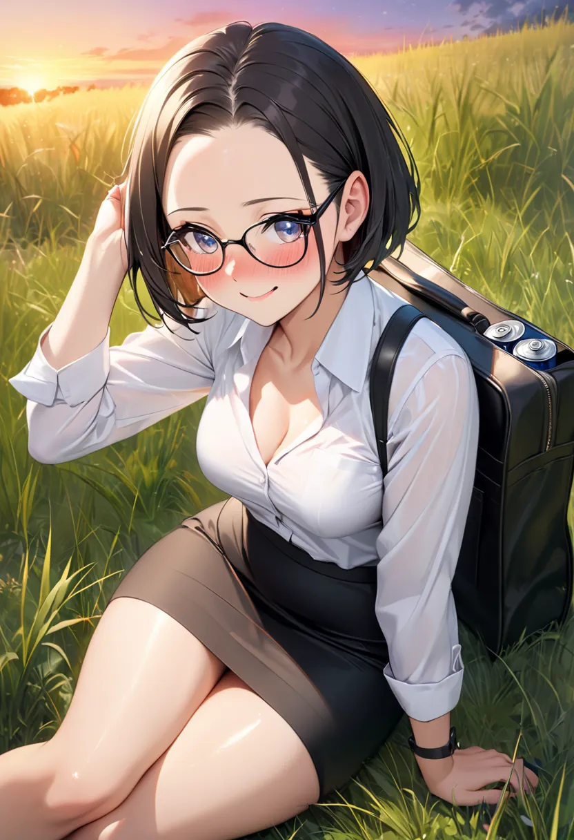 RAWphoto,photorealistic,8k16k,best quality,perfect anatomy,perfect detailed,ultra highres,
extremely detailed eyes and face,gleaming skin,shiny skin,1girl,Japanese,black short hair,pixie cut,
(wearing glasses:1.3),(parted bangs,forehead:1.2),round face,med...