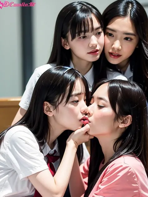 lesbians、{{kiss、Exchange of saliva、 、 Aheface、 adults 、 Openly Obscene 、 female high school student、 Two Women Kissing 、anatomically correct, HD Model, 