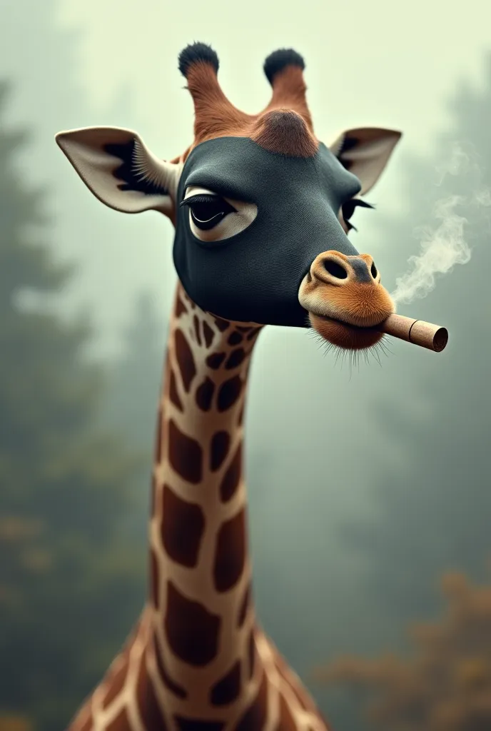 Draw a logo of a giraffe with a ski mask smoking a blur 